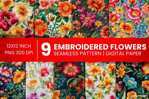 Review: Embroidery Flowers Digital Paper Bundle for Holiday Crafts